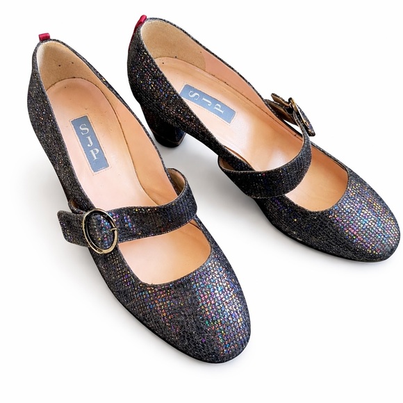 SJP by Sarah Jessica Parker Shoes - SJP by Sarah Jessica Parker Glitter Mary Jane Heels 38.5 Handmade Italy